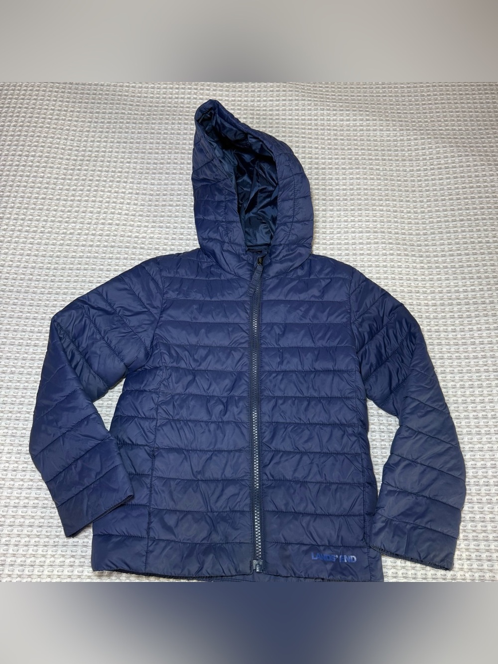 Lands' End Puffer Jacket Kids Size XS 4-5 Blue Full Zip Hooded Pockets School